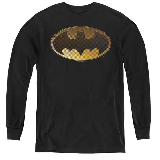 Batman - Halftone Bat - Youth Long Sleeve Tee - Black