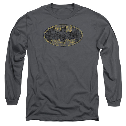 Batman - Tattered Logo - Long Sleeve Adult 18/1 - Charcoal T-shirt