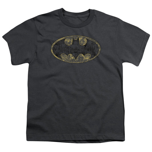 Batman - Tattered Logo - Short Sleeve Youth 18/1 - Charcoal T-shirt