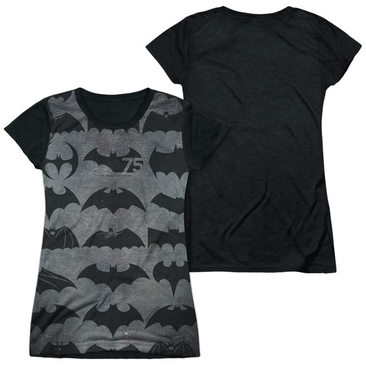 Batman - 75 Symbols - Short Sleeve Junior Poly Black Back - White T-shirt