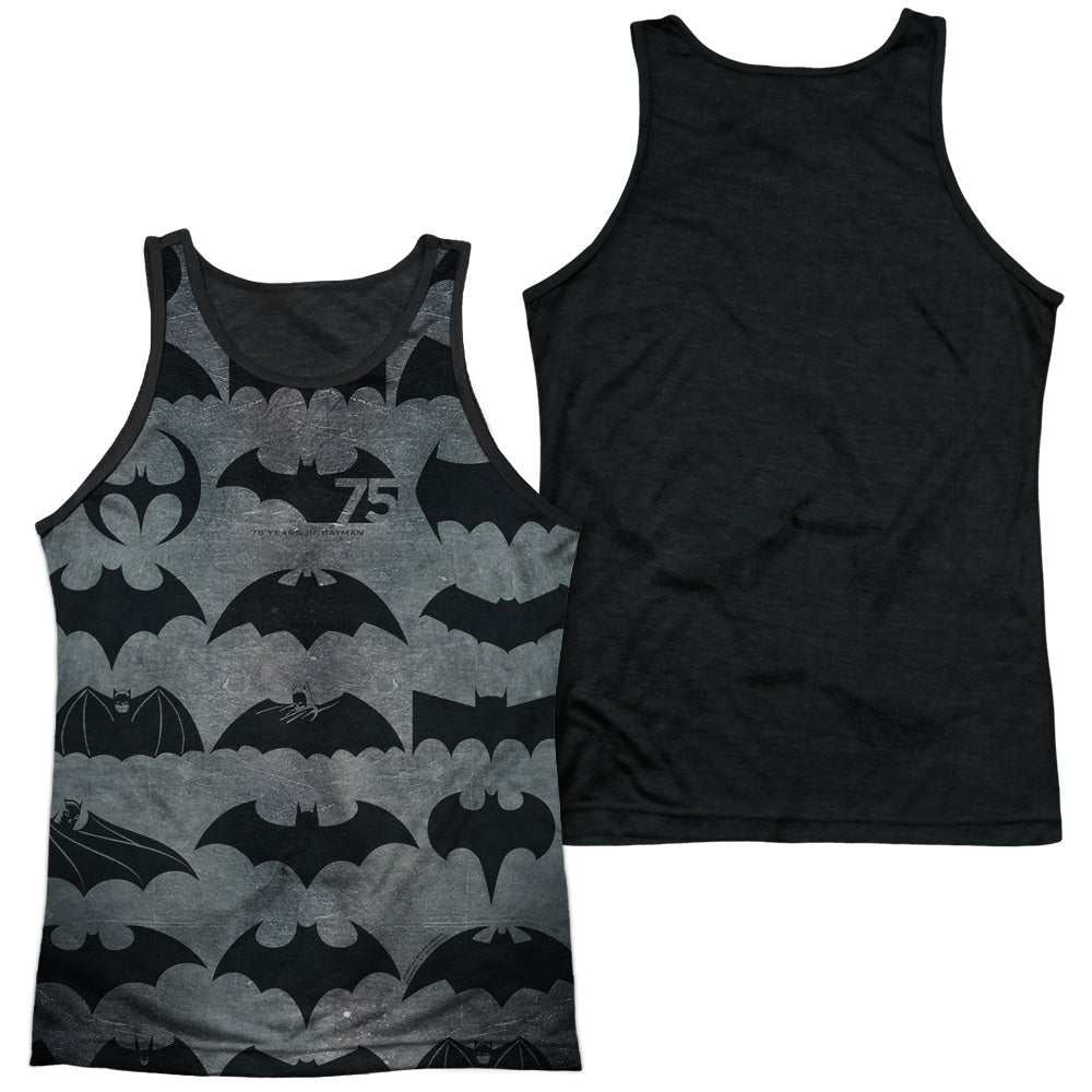 Batman - 75 Symbols - Adult Poly Tank Top Black Back - White