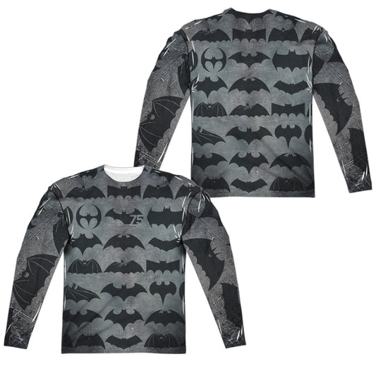Batman - 75 Symbols (Front/back Print) - Long Sleeve Adult Poly Crew  - White T-shirt