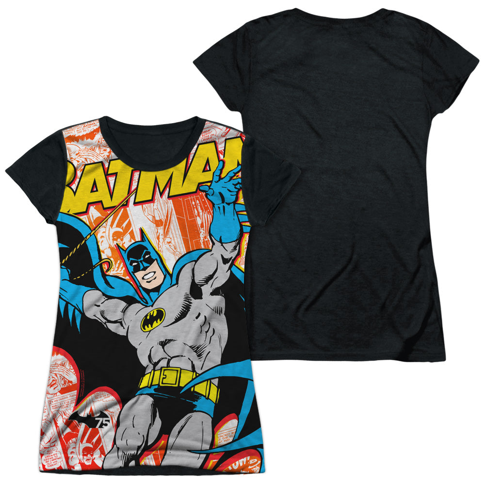 Batman - 75 Panels - Short Sleeve Junior Poly Black Back - White T-shirt