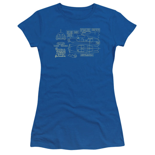 Batman - Batmobile - Short Sleeve Junior Sheer - Royal Blue T-shirt