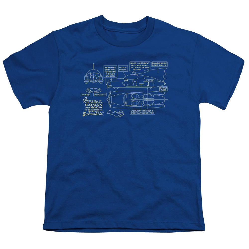 Batman - Batmobile - Short Sleeve Youth 18/1 - Royal Blue T-shirt