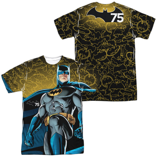 Batman - 75 Glow (Front/back Print) - Short Sleeve Adult Poly Crew - White T-shirt