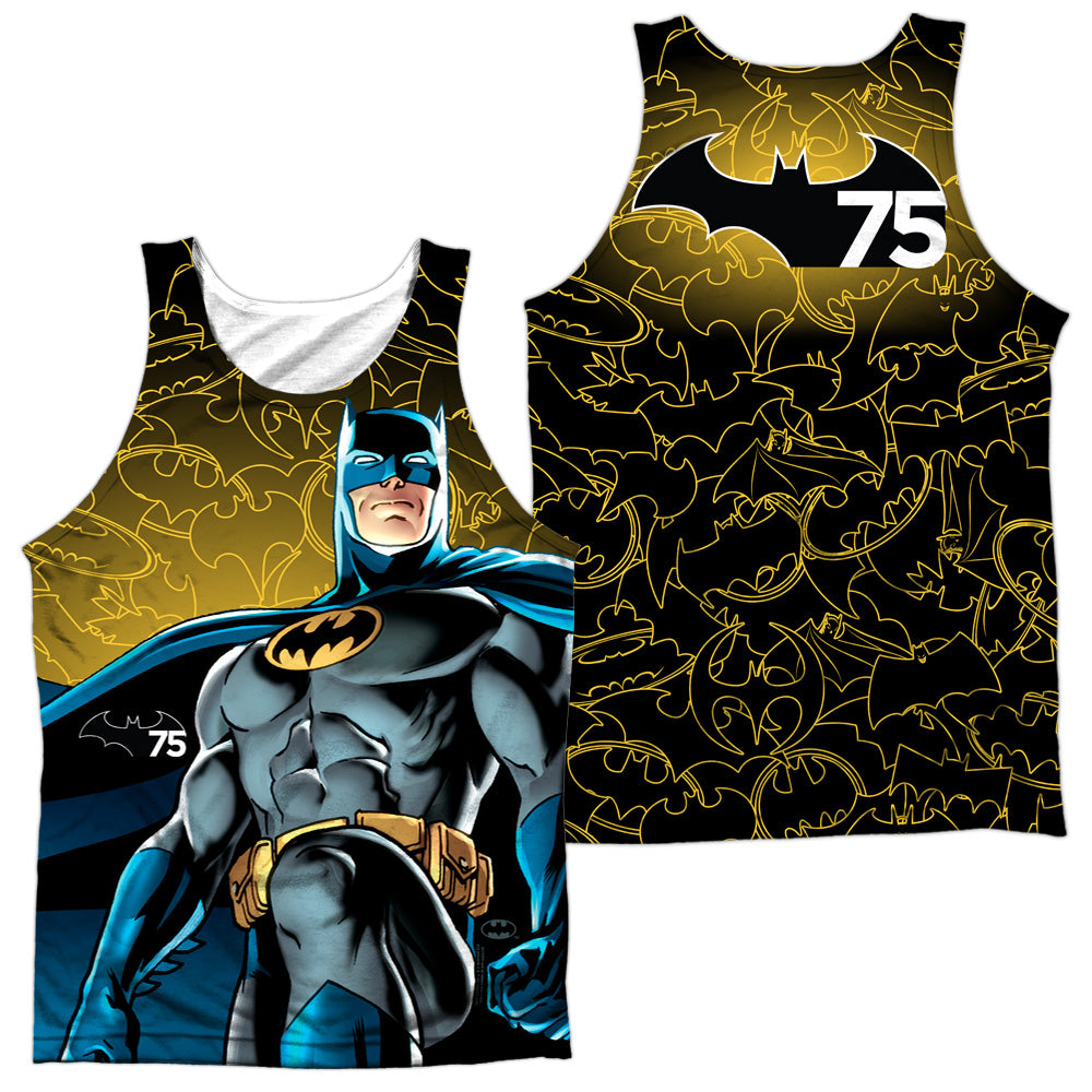Batman - 75 Glow (Front/back Print) - Adult 100% Poly Tank Top - White