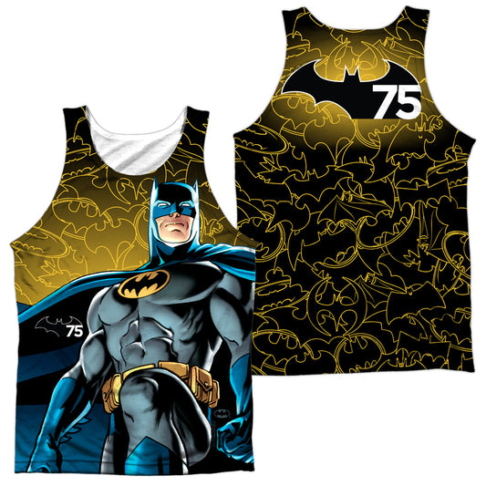 Batman - 75 Glow (Front/back Print) - Adult 100% Poly Tank Top - White