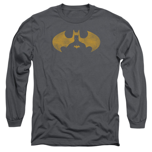 Batman - Bat Symbol Knockout - Long Sleeve Adult 18/1 - Charcoal T-shirt