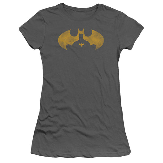 Batman - Bat Symbol Knockout - Short Sleeve Junior Sheer - Charcoal T-shirt