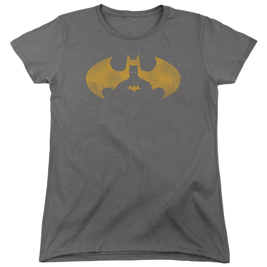 Batman - Bat Symbol Knockout - Short Sleeve Womens Tee - Charcoal T-shirt