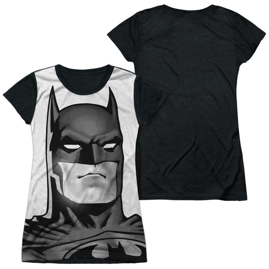 Batman - Bw Bat Head - Short Sleeve Junior Poly Black Back - White T-shirt
