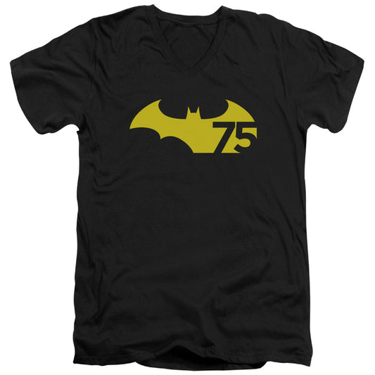 Batman - 75 Logo 2 - Short Sleeve Adult V-neck 30/1 - Black T-shirt
