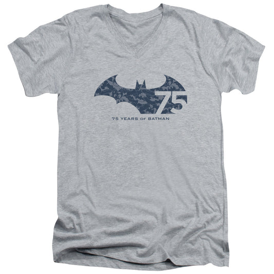 Batman - 75 Year Collage - Short Sleeve Adult V-neck 30/1 - Athletic Heather T-shirt
