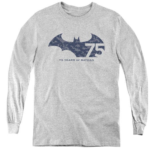 Batman - 75 Year Collage - Youth Long Sleeve Tee - Athletic Heather