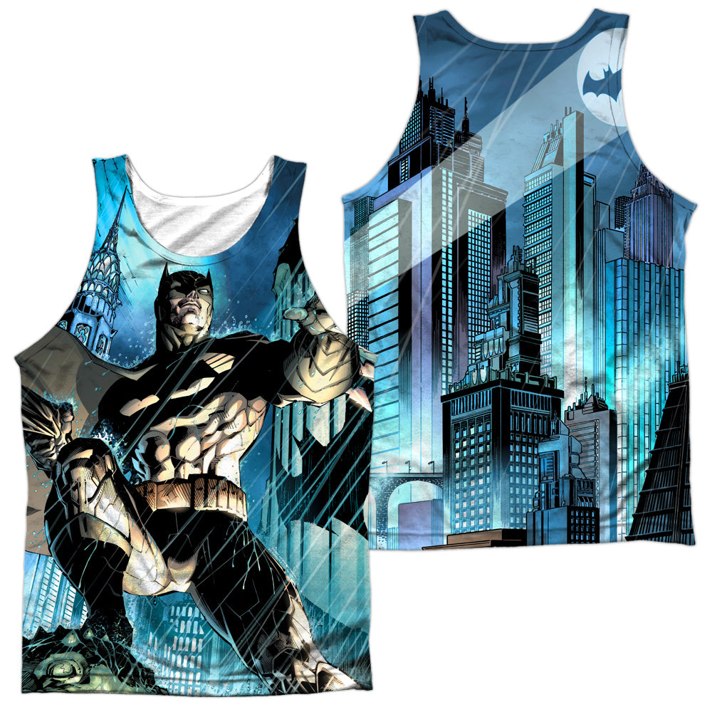 Batman - Rainy Rooftop (Front/back Print) - Adult 100% Poly Tank Top - White