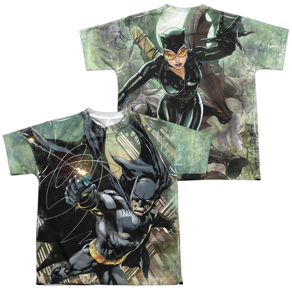 Batman - Catch (Front/back Print) - Short Sleeve Youth Poly Crew - White T-shirt