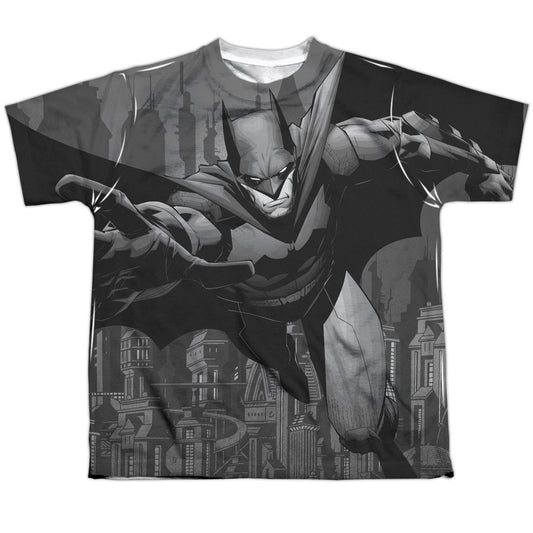 Batman - Grey Race - Short Sleeve Youth Poly Crew - White T-shirt