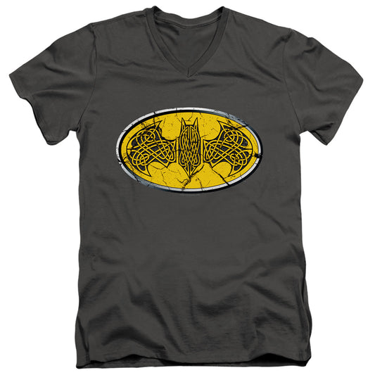 Batman - Celtic Shield - Short Sleeve Adult V-neck - Charcoal T-shirt