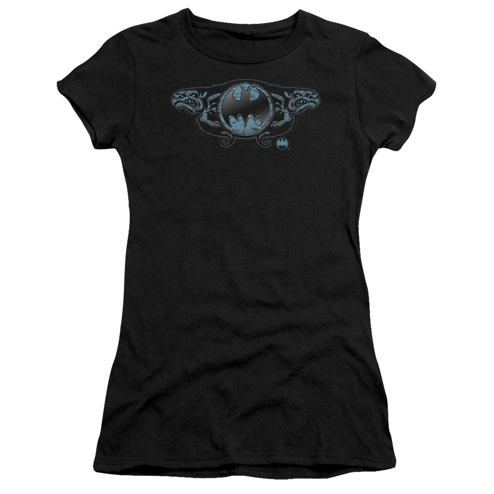 Batman - Two Gargoyles Logo - Short Sleeve Junior Sheer - Black T-shirt