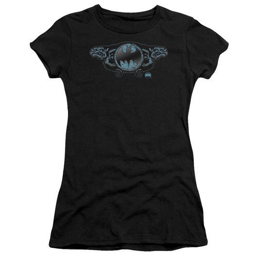 Batman - Two Gargoyles Logo - Short Sleeve Junior Sheer - Black T-shirt