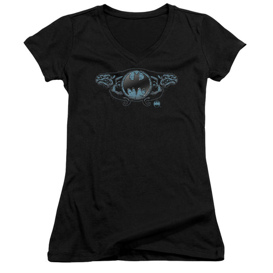 Batman - Two Gargoyles Logo - Junior V-neck - Black