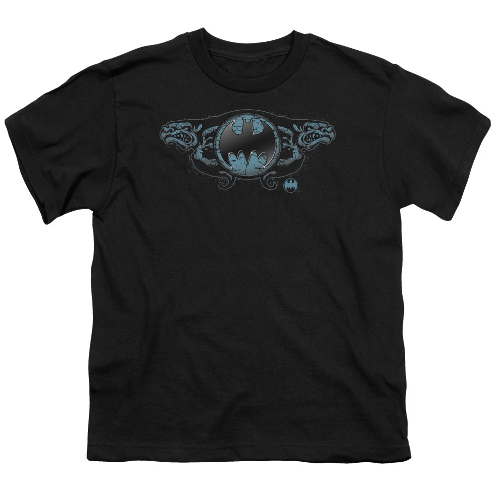 Batman - Two Gargoyles Logo - Short Sleeve Youth 18/1 - Black T-shirt