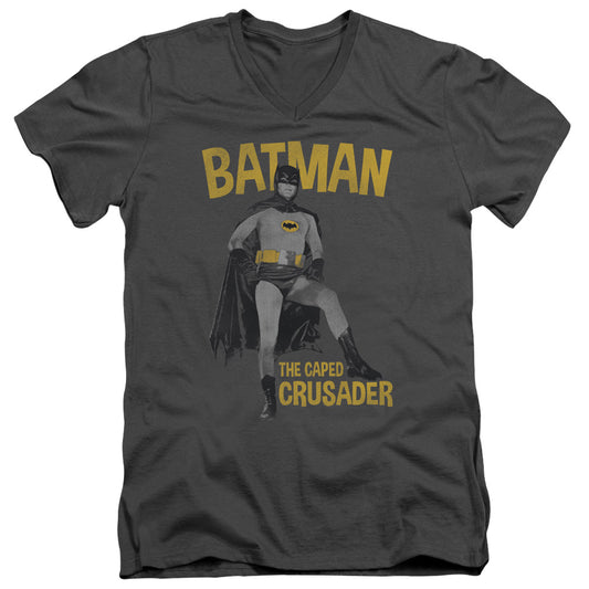 Batman Classic Tv - Caped Crusader - Short Sleeve Adult V-neck 30/1 - Charcoal T-shirt