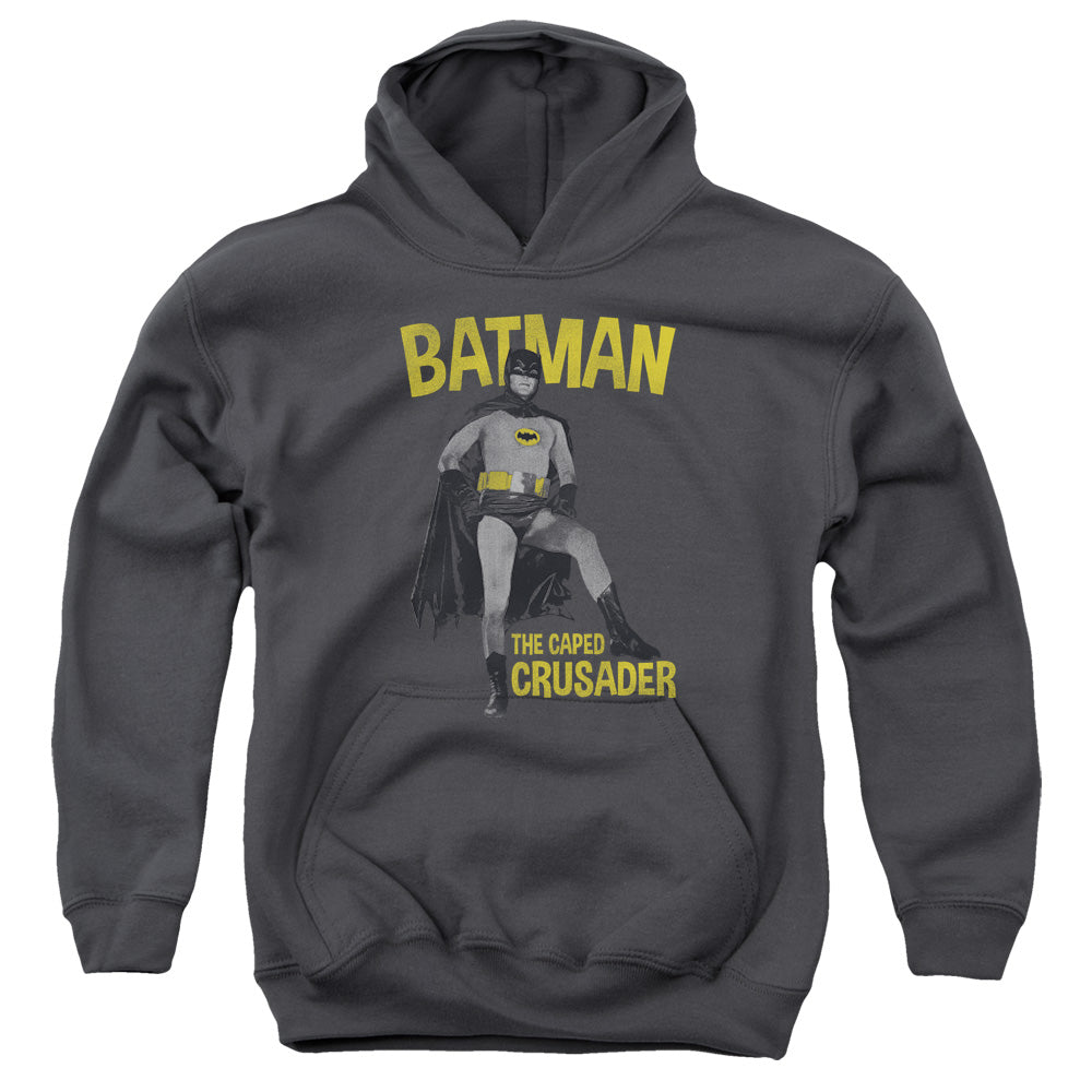 Batman Classic TV Caped Crusader-youth Pull-over Hoodie - Charcoal