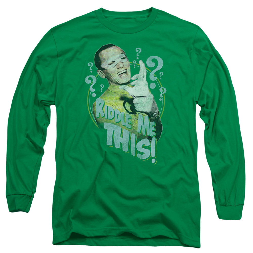 Batman Classic Tv - Riddle Me This - Long Sleeve Adult 18/1 - Kelly Green T-shirt