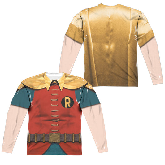 Batman Classic Tv - Robin Costume (Front/back Print) - Long Sleeve Adult Poly Crew  - White T-shirt