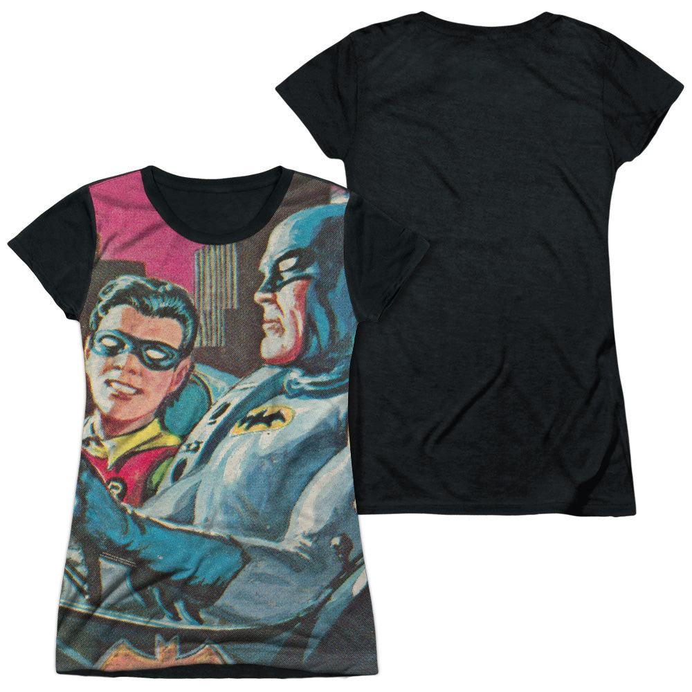 Batman Classic Tv - Bat Signal - Short Sleeve Junior Poly Black Back - White T-shirt