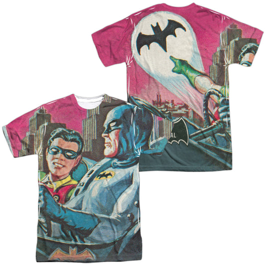 Batman Classic Tv - Bat Signal (Front/back Print) - Short Sleeve Adult Poly Crew - White T-shirt