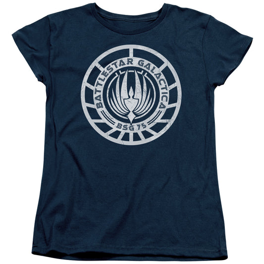 Bsg - Scratched Bsg Logo - Short Sleeve Womens Tee - Navy T-shirt