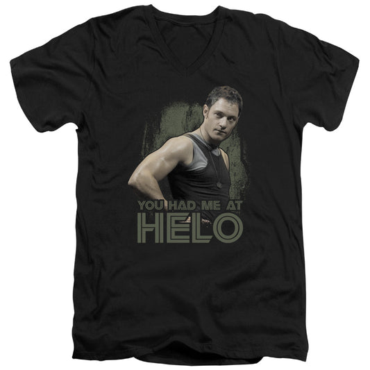 Bsg - Had Me At Helo - Short Sleeve Adult V-neck - Black T-shirt