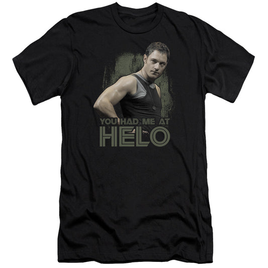 Bsg - Had Me At Helo-premuim Canvas Adult Slim Fit 30/1 - Black