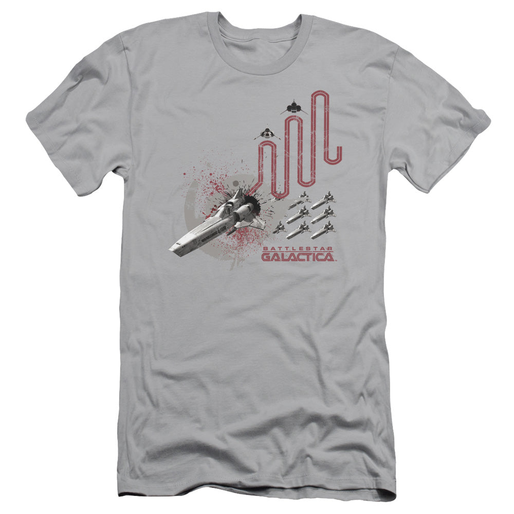 Bsg - Red Squadron Splatter - Short Sleeve Adult 30/1 - Silver T-shirt