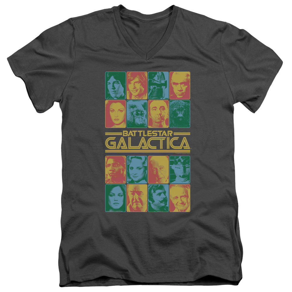 Bsg - 35th Anniversary Cast - Short Sleeve Adult V-neck - Charcoal T-shirt
