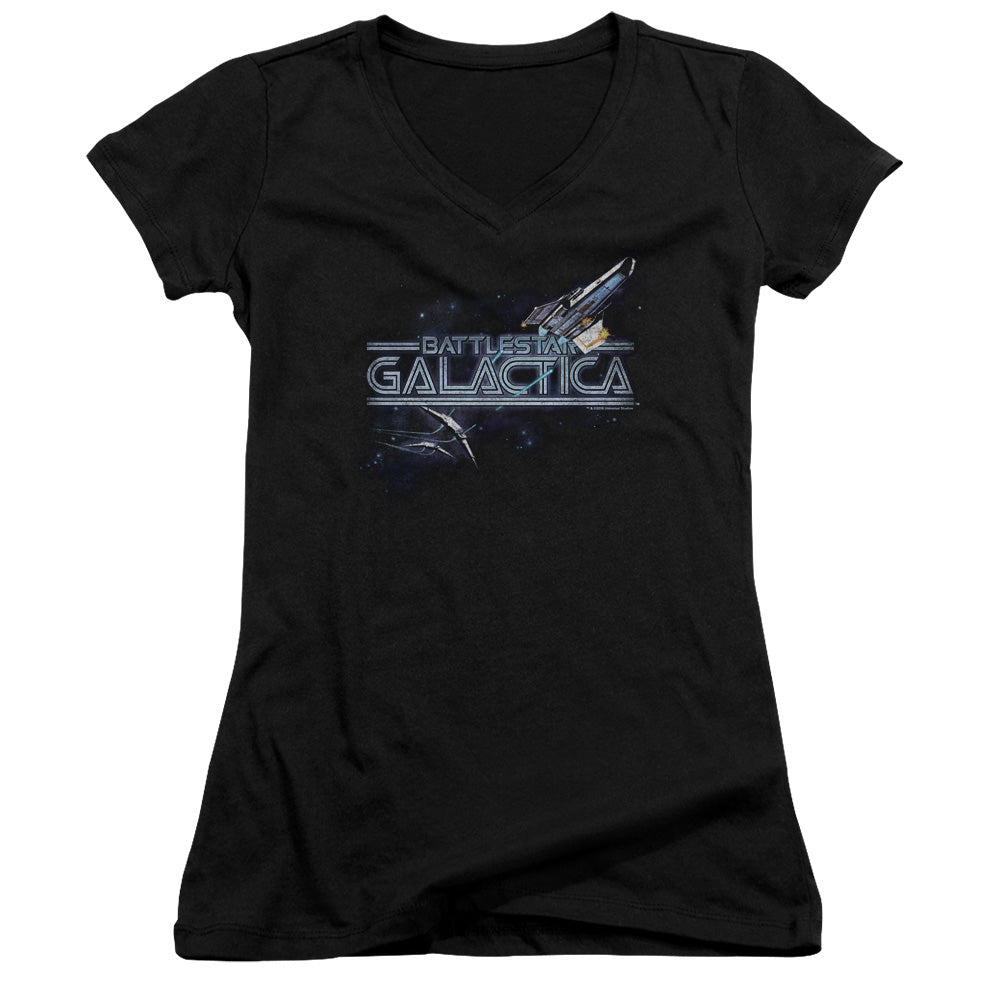 Bsg - Cylon Persuit - Junior V-neck - Black