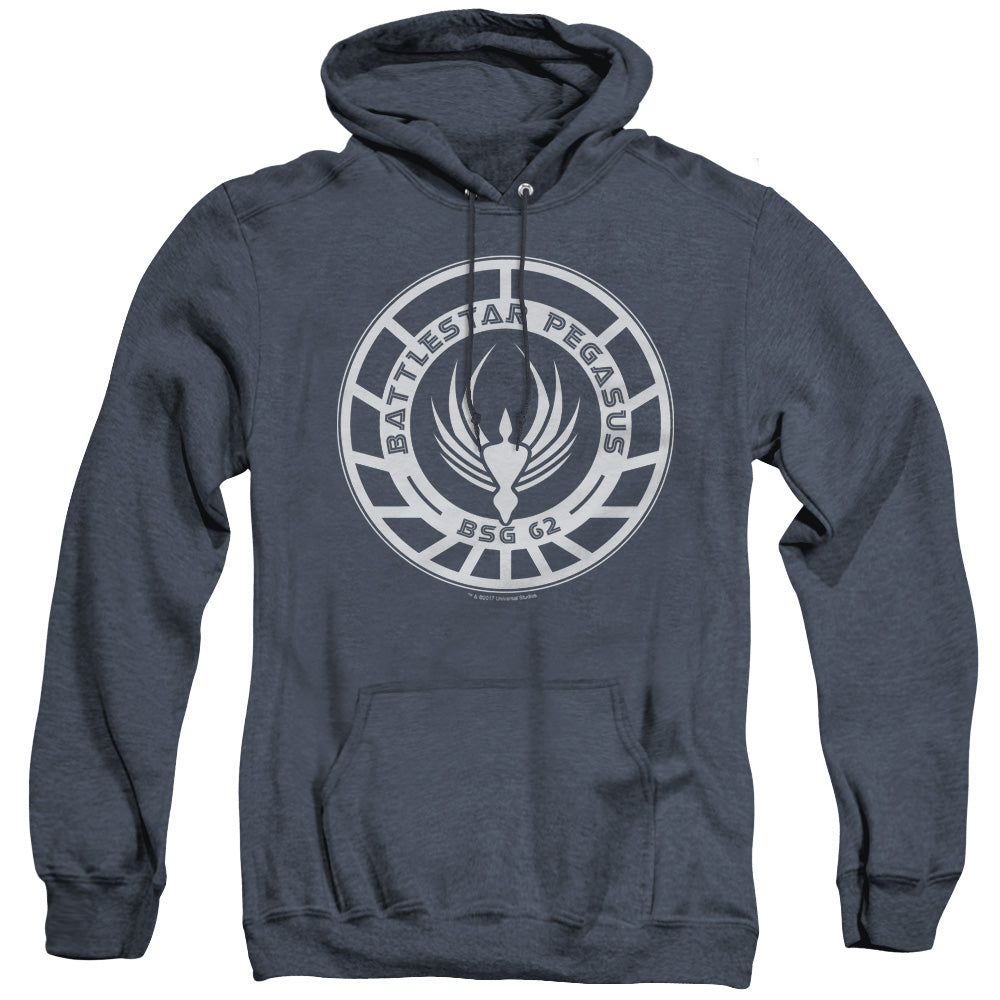 Bsg - Pegasus Badge - Adult Heather Hoodie - Navy