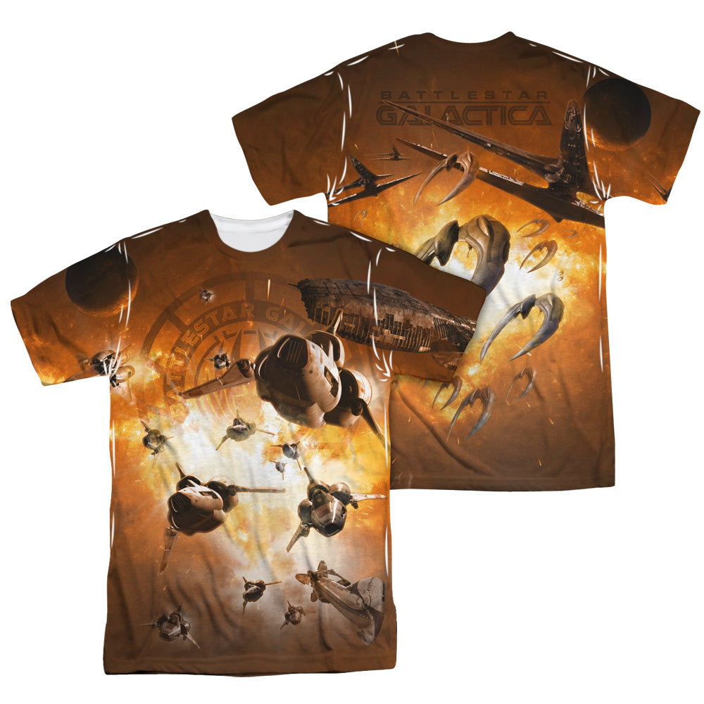 Bsg - Dog Fight (Front/back Print) - Short Sleeve Adult Poly Crew - White T-shirt