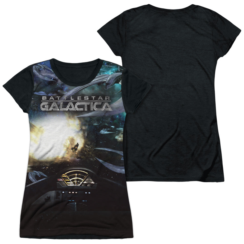Bsg (New) - Battle Seat - Short Sleeve Junior Poly Black Back - White T-shirt