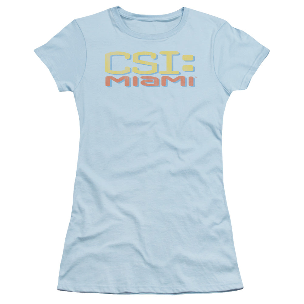 Csi Miami - Logo Distressed - Short Sleeve Junior Sheer - Light Blue T-shirt