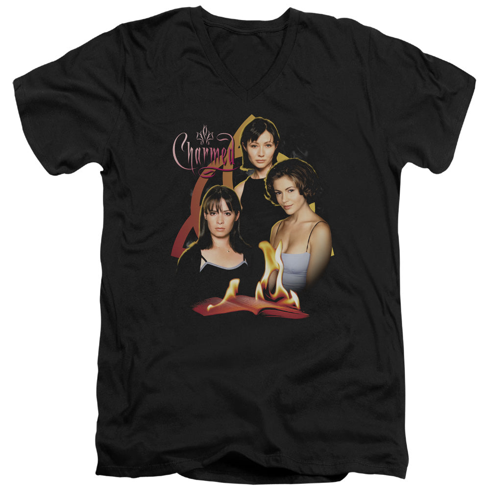 Charmed - Original Three - Short Sleeve Adult V-neck - Black T-shirt