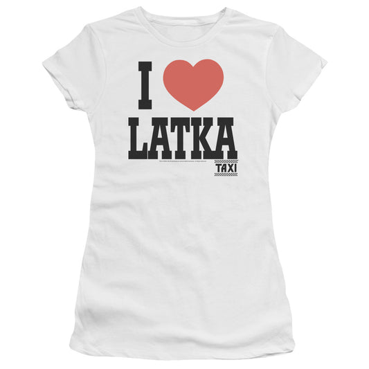 Taxi - I Heart Latka - Short Sleeve Junior Sheer - White T-shirt