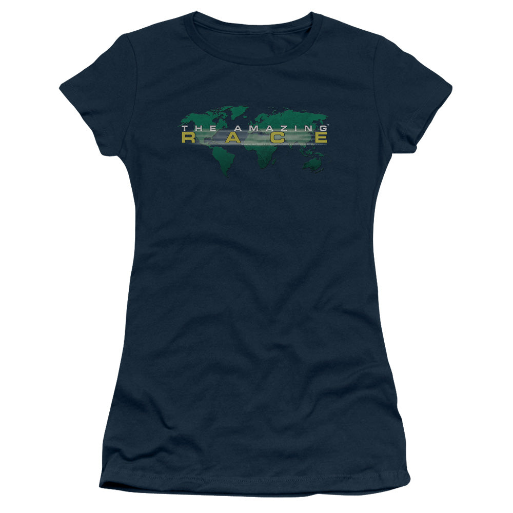 Amazing Race - Around The World - Short Sleeve Junior Sheer - Navy T-shirt
