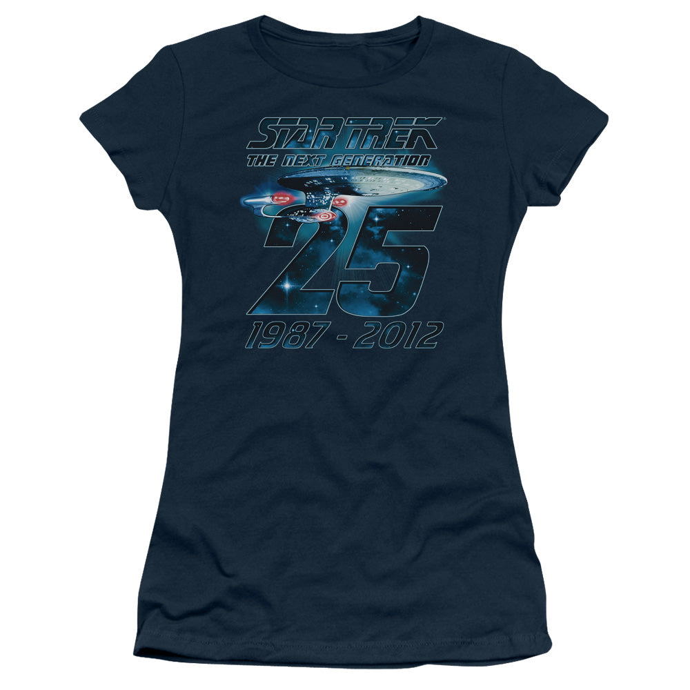 Star Trek - Enterprise 25 - Short Sleeve Junior Sheer - Navy T-shirt
