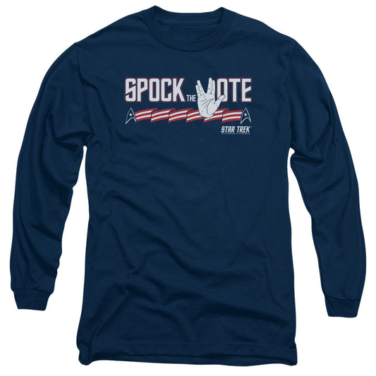Star Trek - Spock The Vote - Long Sleeve Adult 18/1 - Navy T-shirt