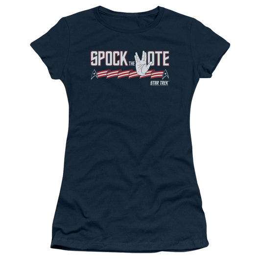 Star Trek - Spock The Vote - Short Sleeve Junior Sheer - Navy T-shirt
