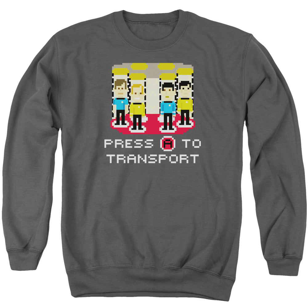 Star Trek - Press A To Transport - Adult Crewneck Sweatshirt - Charcoal